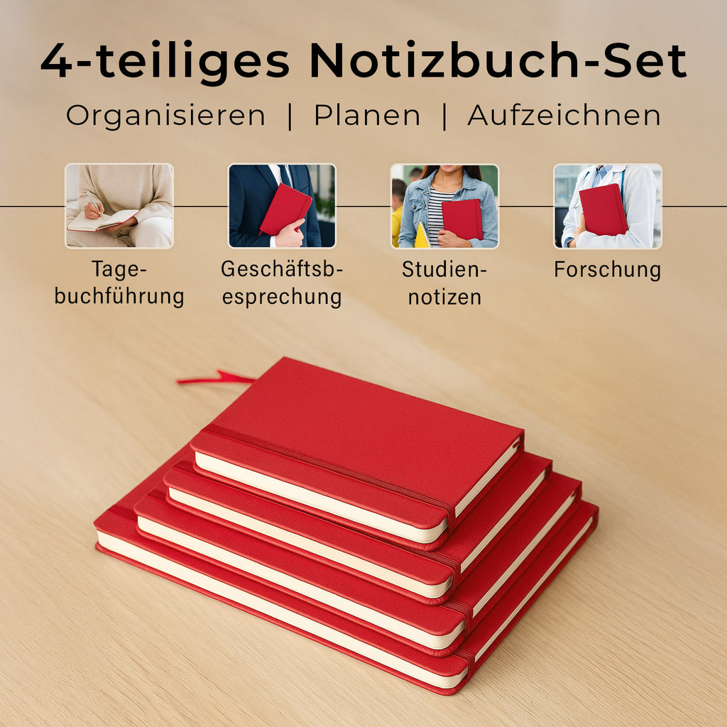 Notizbuch-Set mit Gummibandverschluss Kunstleder und Papier verschiedene Größen