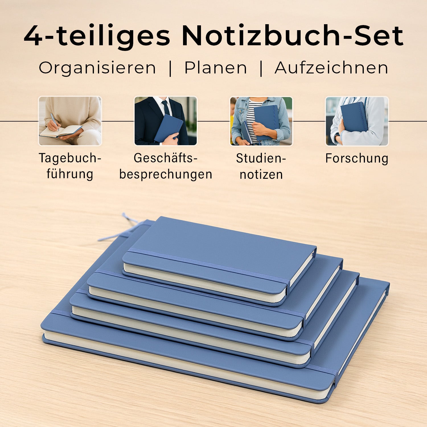 Notizbuch-Set mit Gummibandverschluss Kunstleder und Papier verschiedene Größen