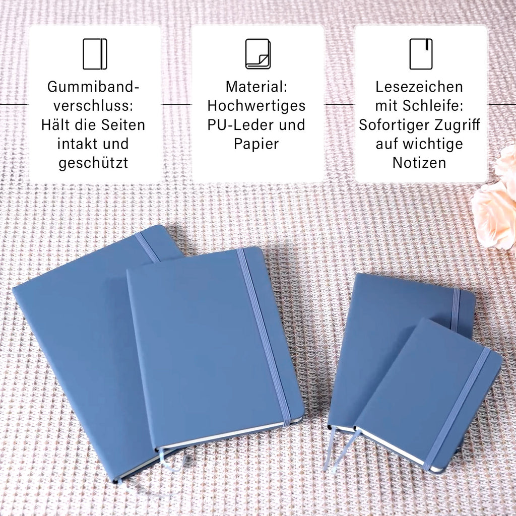 Notizbuch-Set mit Gummibandverschluss Kunstleder und Papier verschiedene Größen