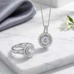 Moissanit Anhänger mit 50cm Kette und Ring