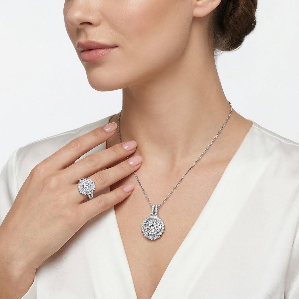 Moissanit Anhänger mit 50cm Kette und Ring