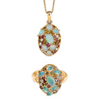 D'Joy äthiopischer Welo Opal und Multi-Edelstein Ring und Anhänger mit 50cm Kette