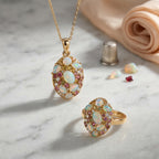 D'Joy äthiopischer Welo Opal und Multi-Edelstein Ring und Anhänger mit 50cm Kette