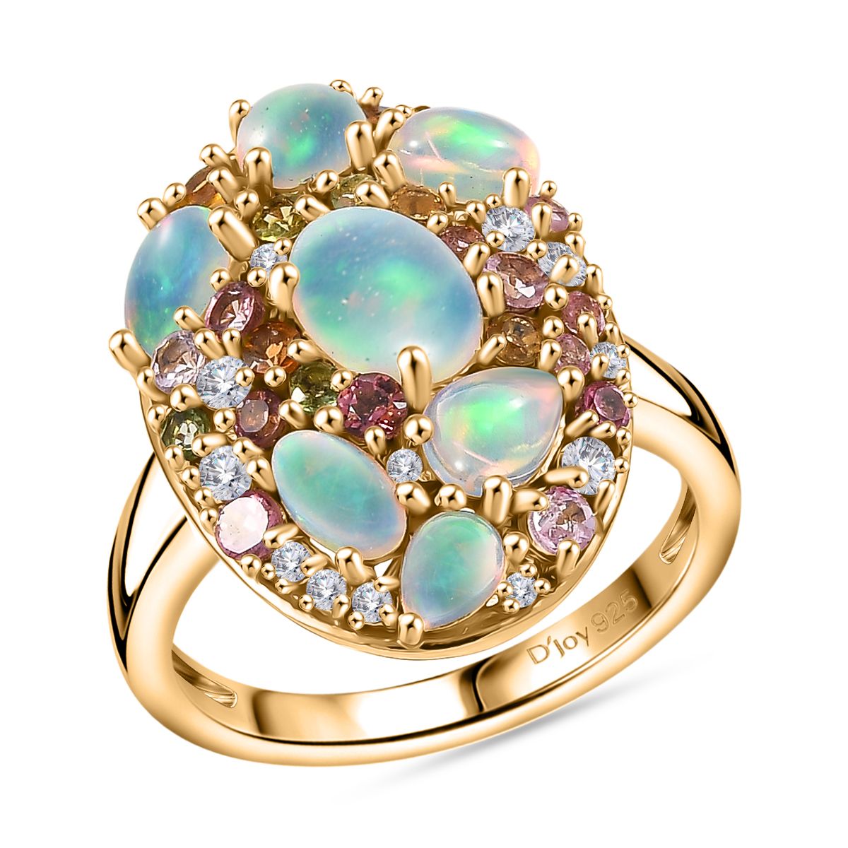 D'Joy äthiopischer Welo Opal und Multi-Edelstein Ring und Anhänger mit 50cm Kette