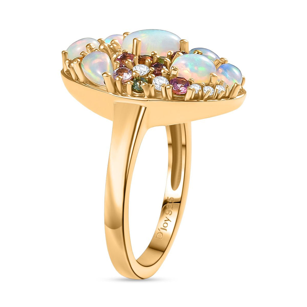 D'Joy äthiopischer Welo Opal und Multi-Edelstein Ring und Anhänger mit 50cm Kette