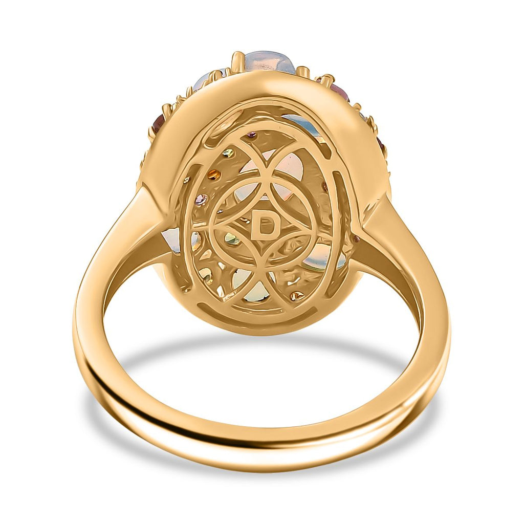 D'Joy äthiopischer Welo Opal und Multi-Edelstein Ring und Anhänger mit 50cm Kette