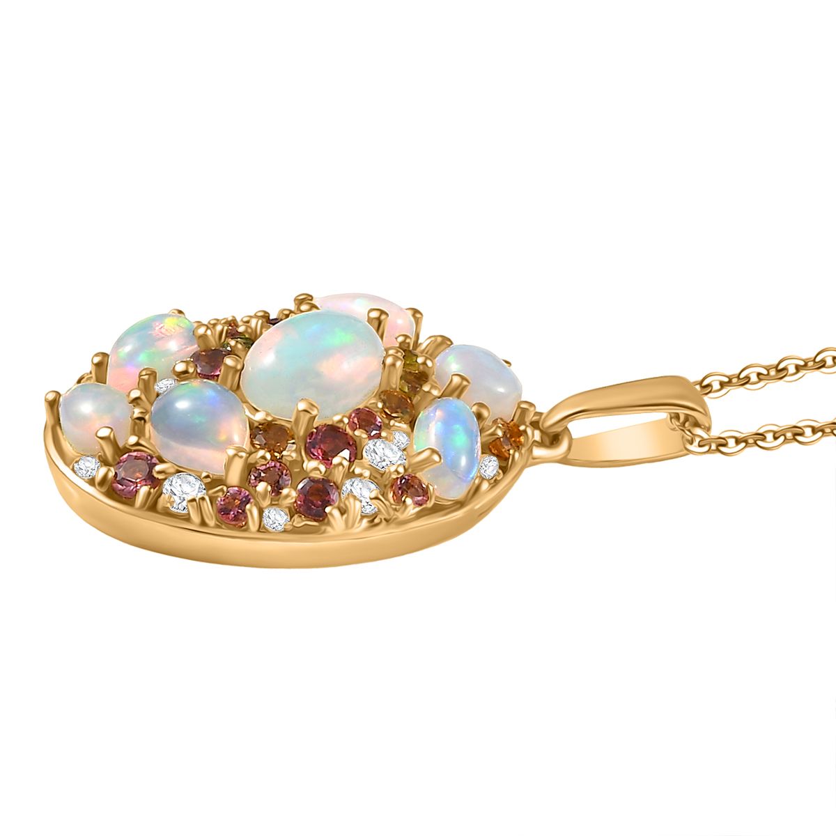 D'Joy äthiopischer Welo Opal und Multi-Edelstein Ring und Anhänger mit 50cm Kette