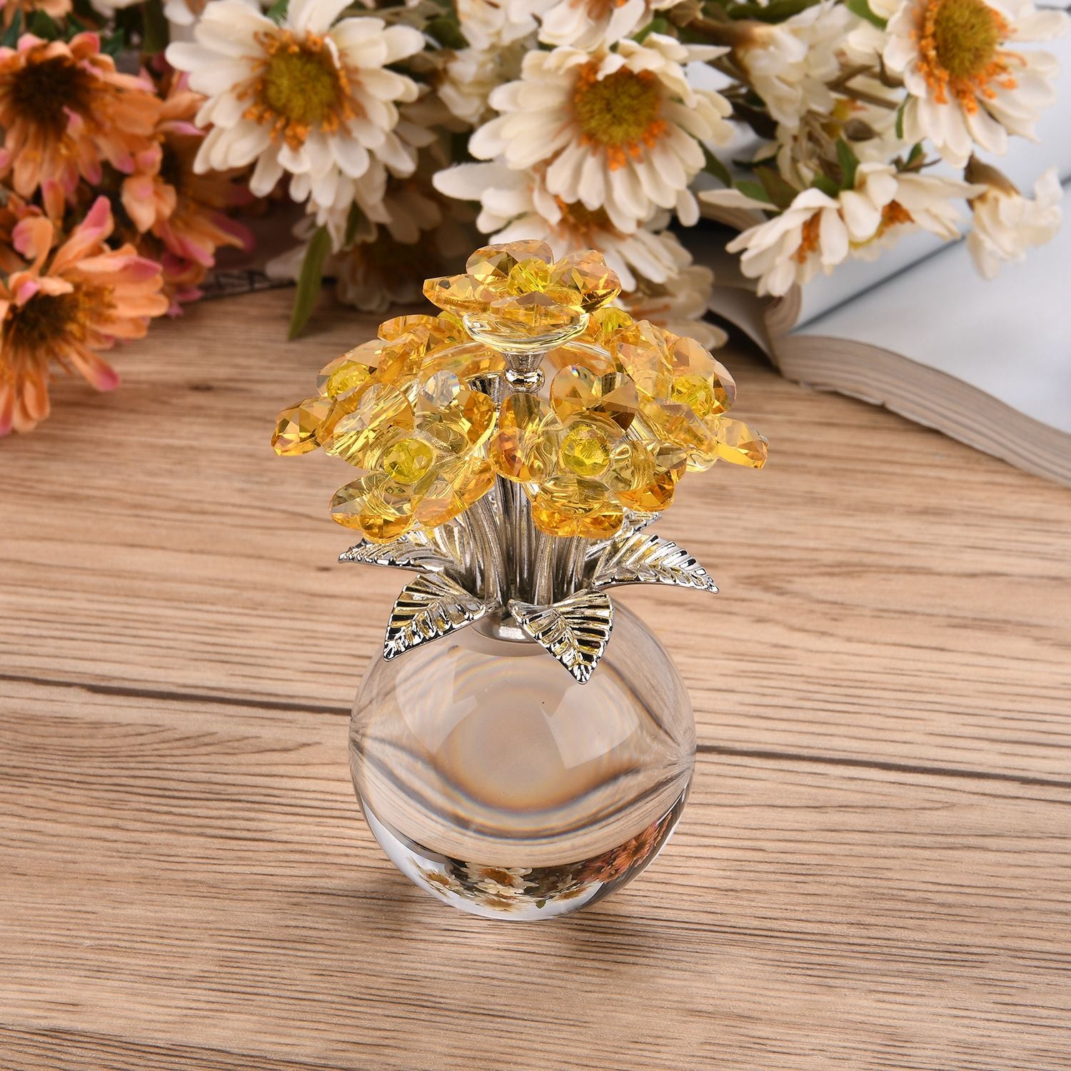 Kristallglas-Blume mit silberfarbenem Metallstiel