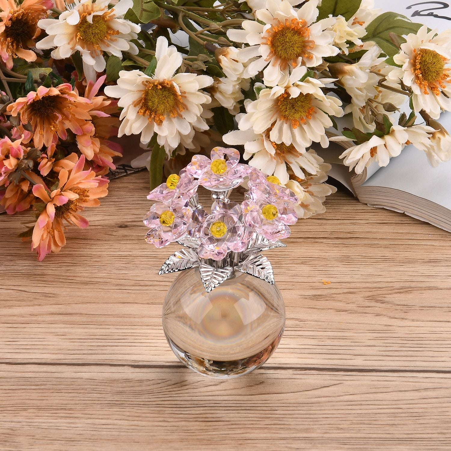 Kristallglas-Blume mit silberfarbenem Metallstiel