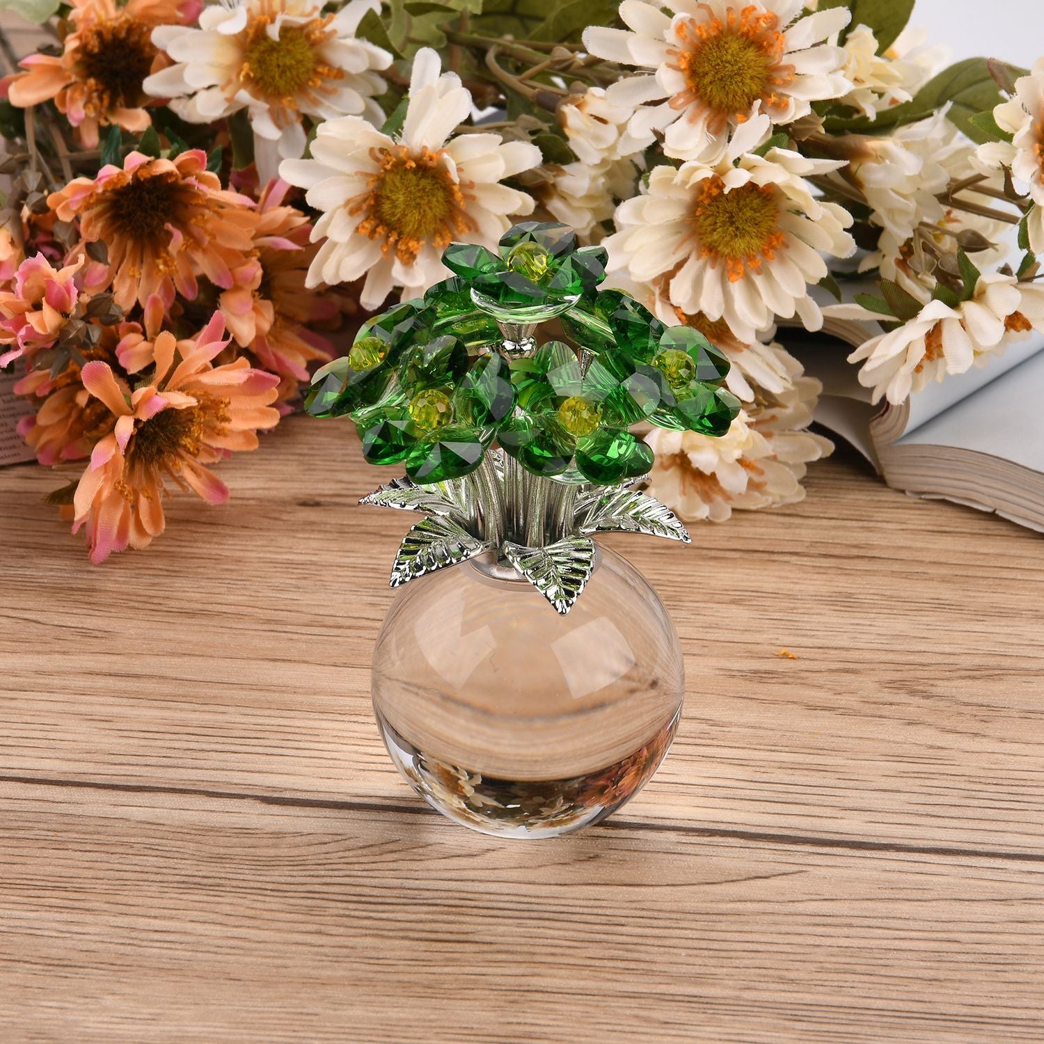 Kristallglas-Blume mit silberfarbenem Metallstiel