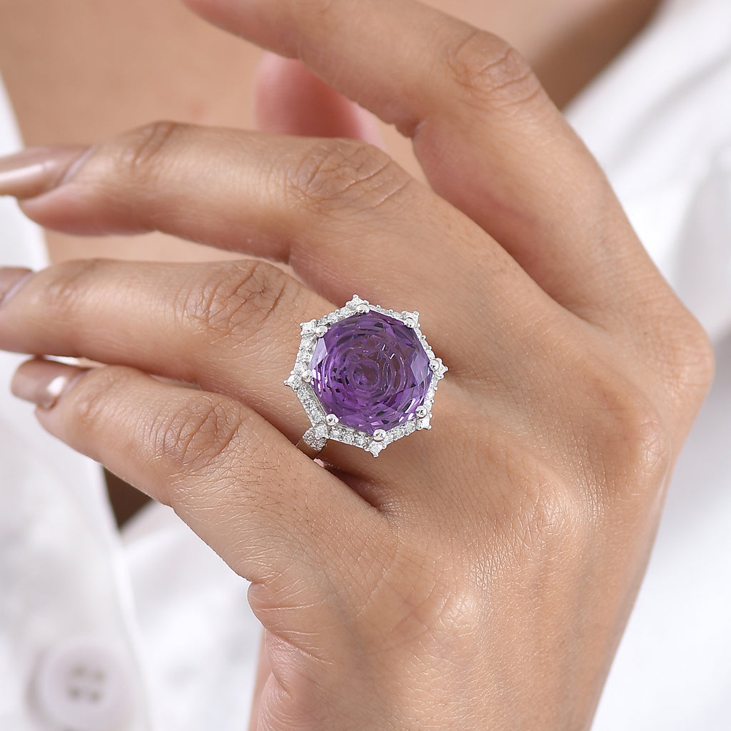 D'Joy Rose De France Amethyst und Moissanit Ring und Anhänger mit 50cm Kette