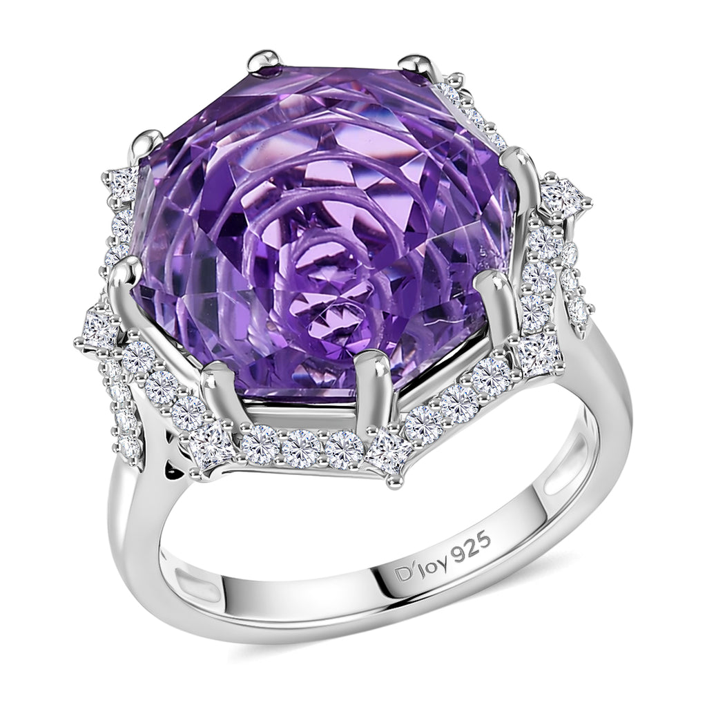 D'Joy Rose De France Amethyst und Moissanit Ring und Anhänger mit 50cm Kette