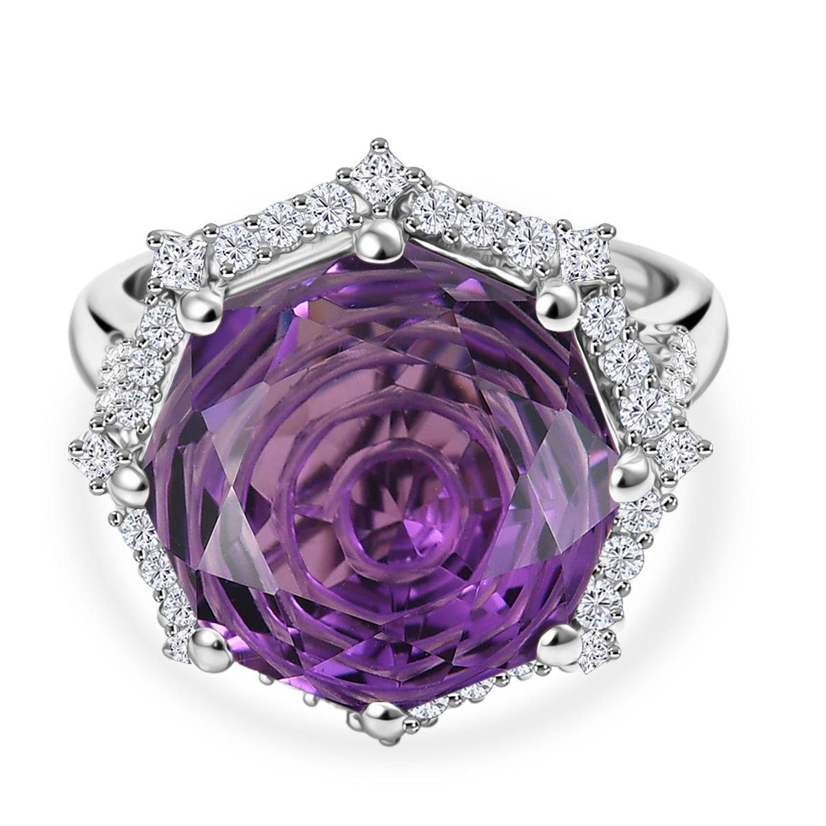 D'Joy Rose De France Amethyst und Moissanit Ring und Anhänger mit 50cm Kette