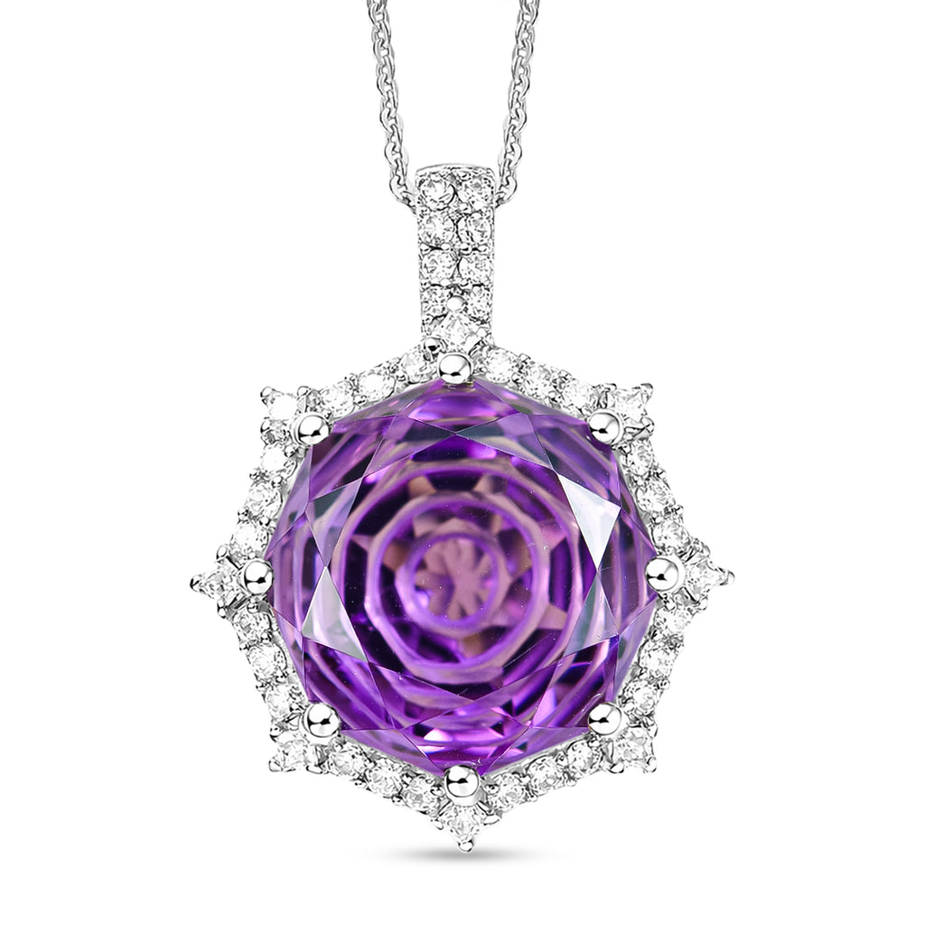 D'Joy Rose De France Amethyst und Moissanit Ring und Anhänger mit 50cm Kette