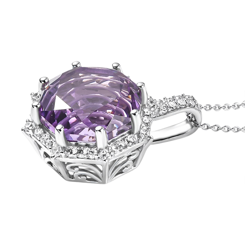 D'Joy Rose De France Amethyst und Moissanit Ring und Anhänger mit 50cm Kette