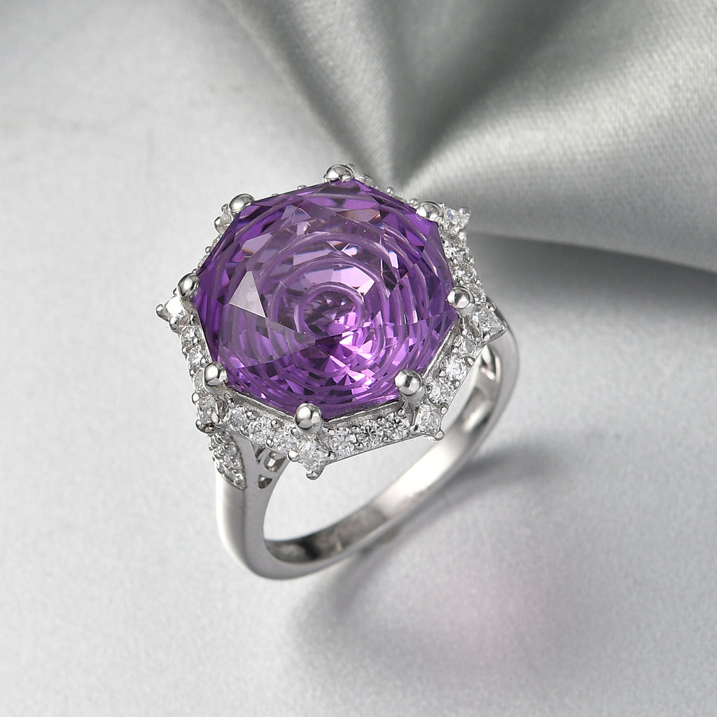 D'Joy Rose De France Amethyst und Moissanit Ring und Anhänger mit 50cm Kette