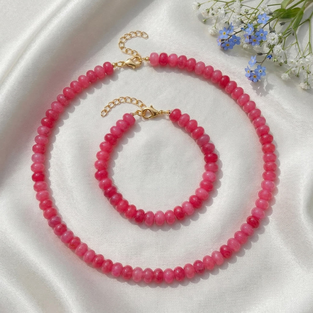Rosa Quarzit 45+5cm Halskette und 17+5cm Armband