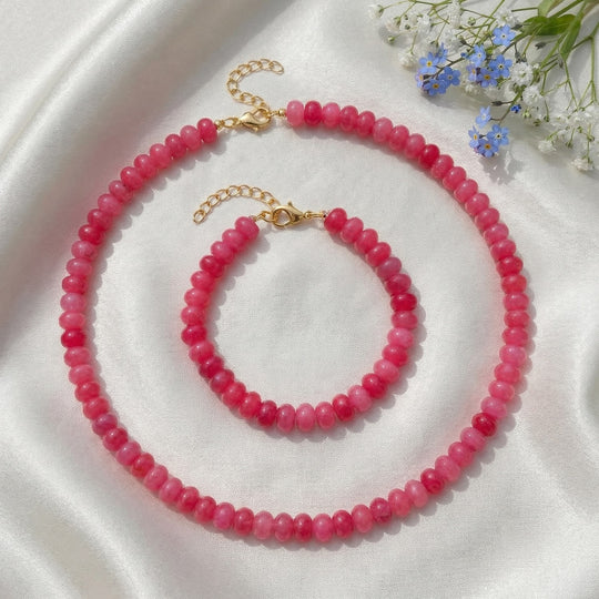 Rosa Quarzit 45+5cm Halskette und 17+5cm Armband