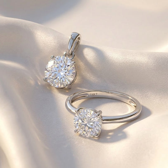 LUXURIANT DIAMOND- VS-EF Labor Diamant Anhänger und Ring in 585 Weißgold