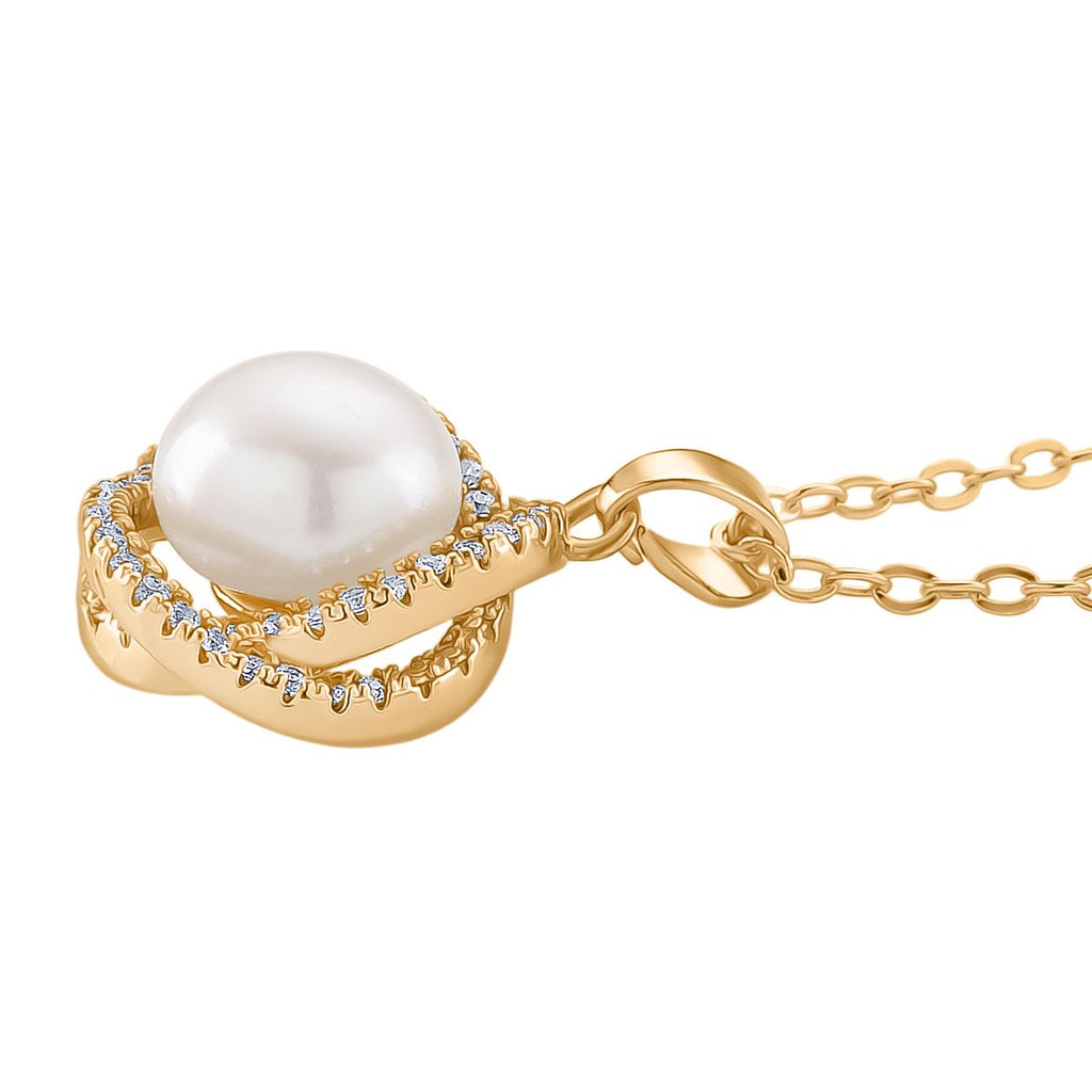 Weißer Zirkonia und Süßwasserperle Ohrringe und Anhänger mit 50+5cm Kette