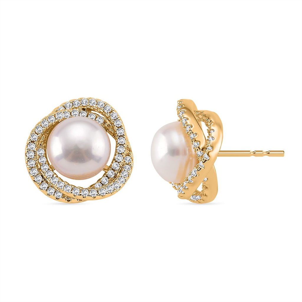 Weißer Zirkonia und Süßwasserperle Ohrringe und Anhänger mit 50+5cm Kette