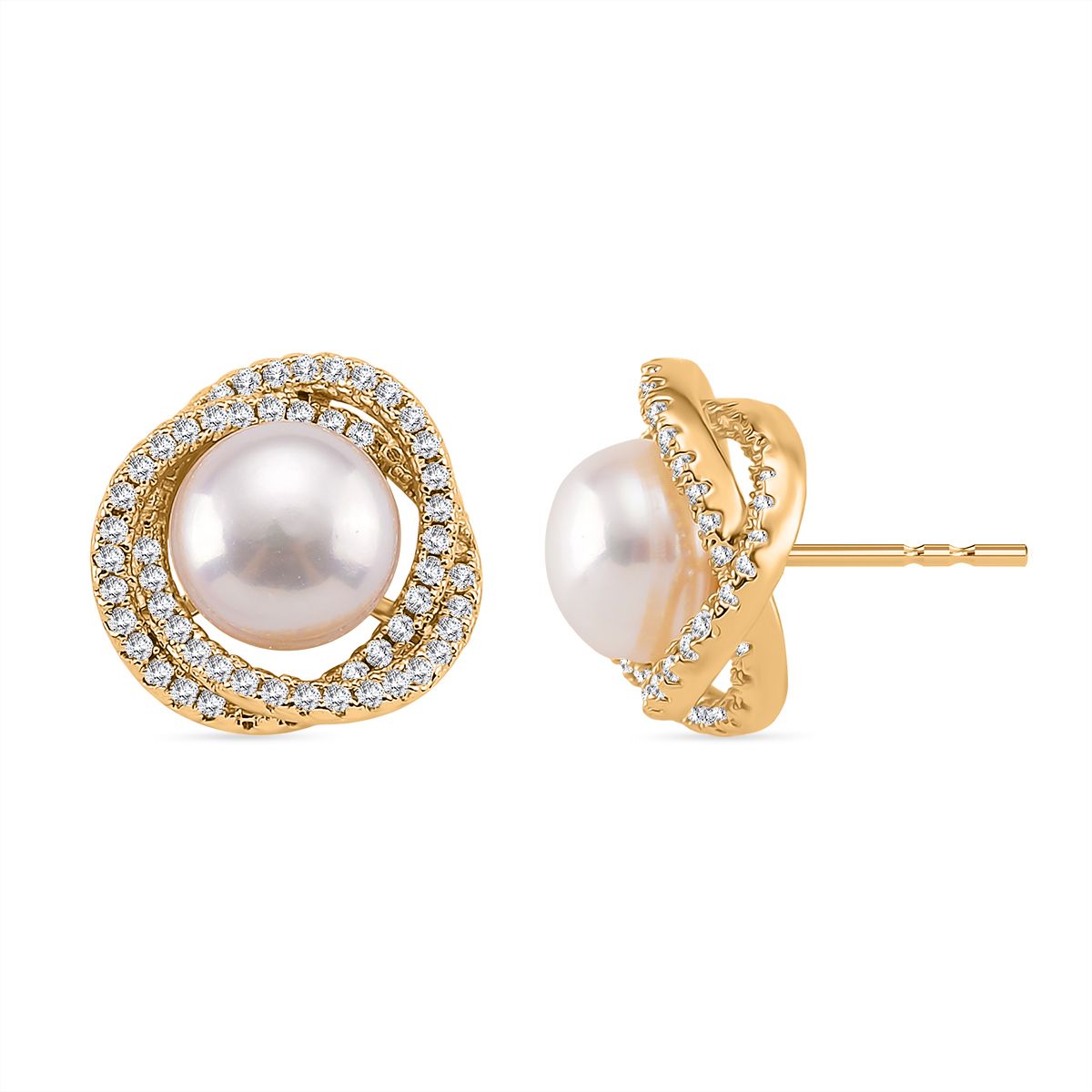 Weißer Zirkonia und Süßwasserperle Ohrringe und Anhänger mit 50+5cm Kette