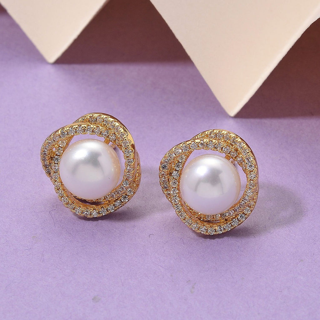 Weißer Zirkonia und Süßwasserperle Ohrringe und Anhänger mit 50+5cm Kette