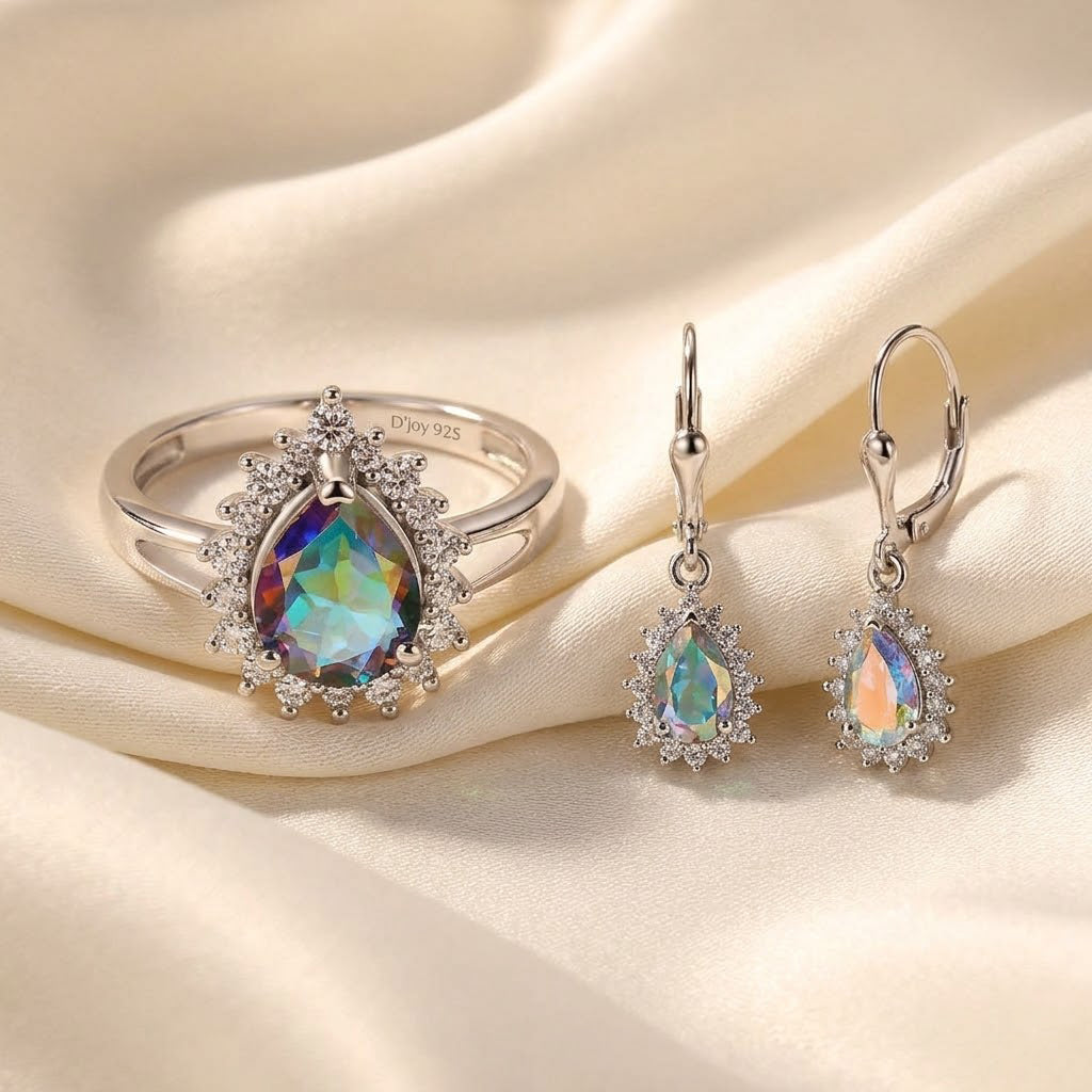 D'Joy Merkur mystischer Topas und Zirkon Ring und Ohrringe