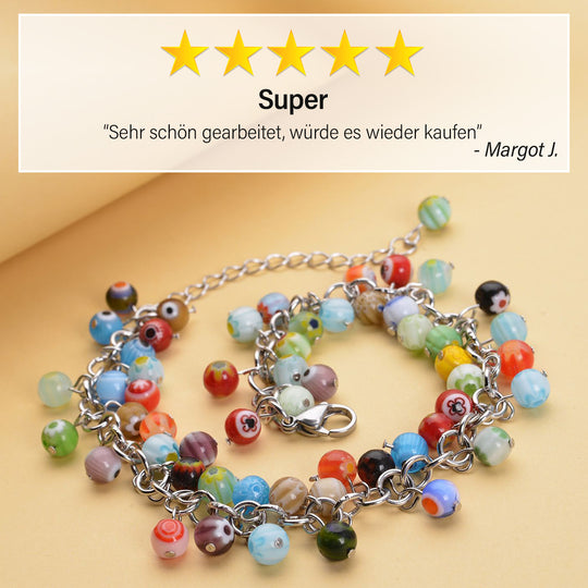 Mehrfarbiges Armband/ Fußkettchen im Murano-Stil, 19+10cm, Edelstahl