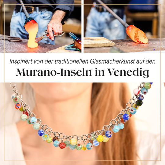 Mehrfarbiges Armband/ Fußkettchen im Murano-Stil, 19+10cm, Edelstahl