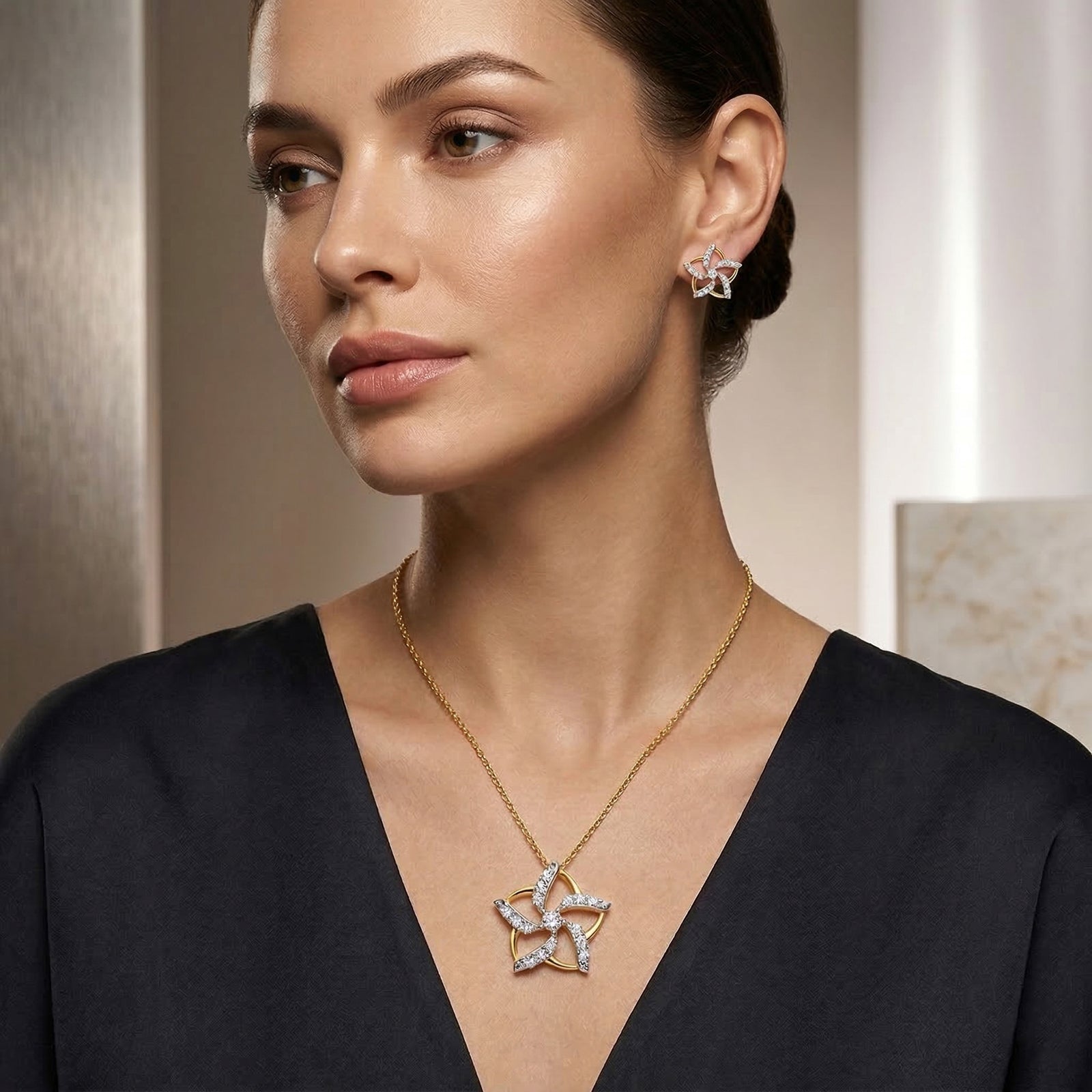 LUXURIANT DIAMOND- SGL zertifizierter SI-GH Labor Diamant Anhänger mit 50cm Kette und Ohrringe