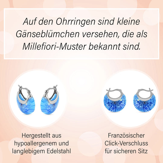 Blaue Huggie-Ohrringe im Murano-Stil, Edelstahl