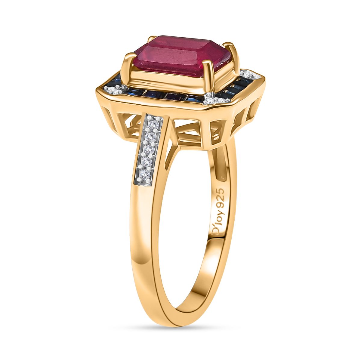Djoy AA afrikanischer Rubin, blauer Saphir und Zirkon Ring und Anhänger mit 50cm Kette