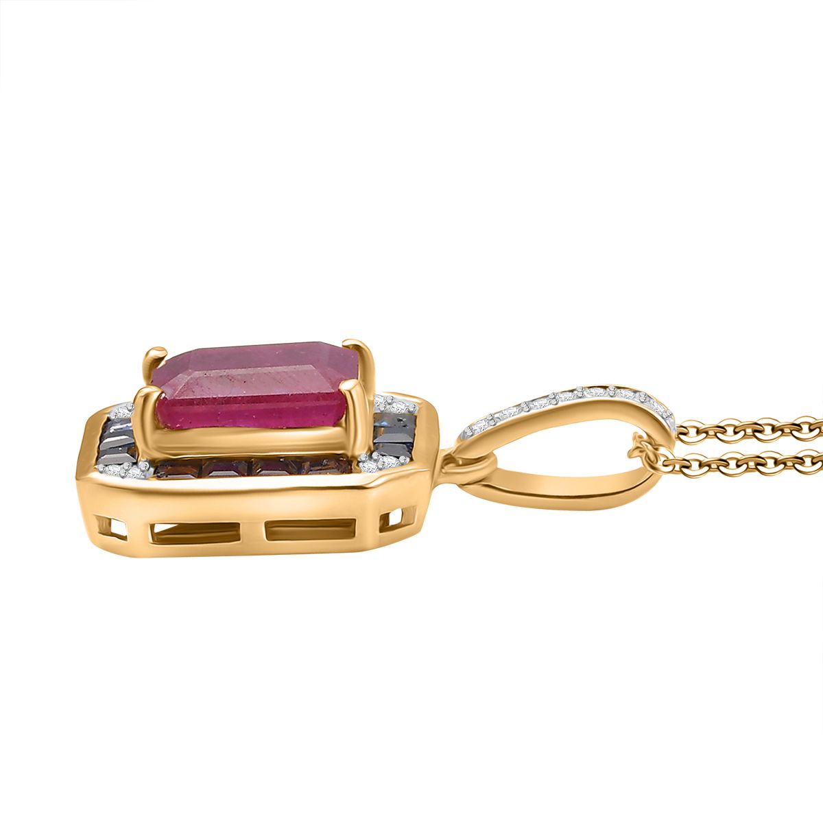 Djoy AA afrikanischer Rubin, blauer Saphir und Zirkon Ring und Anhänger mit 50cm Kette