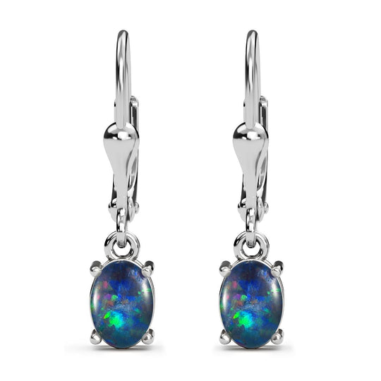AAA Boulder Opal Triplette Ohrringe 925 Silber Platiniert ca. 1.87 ct