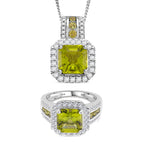 D'Joy Peridot und Moissanit Ring und Anhänger mit 45cm Kette