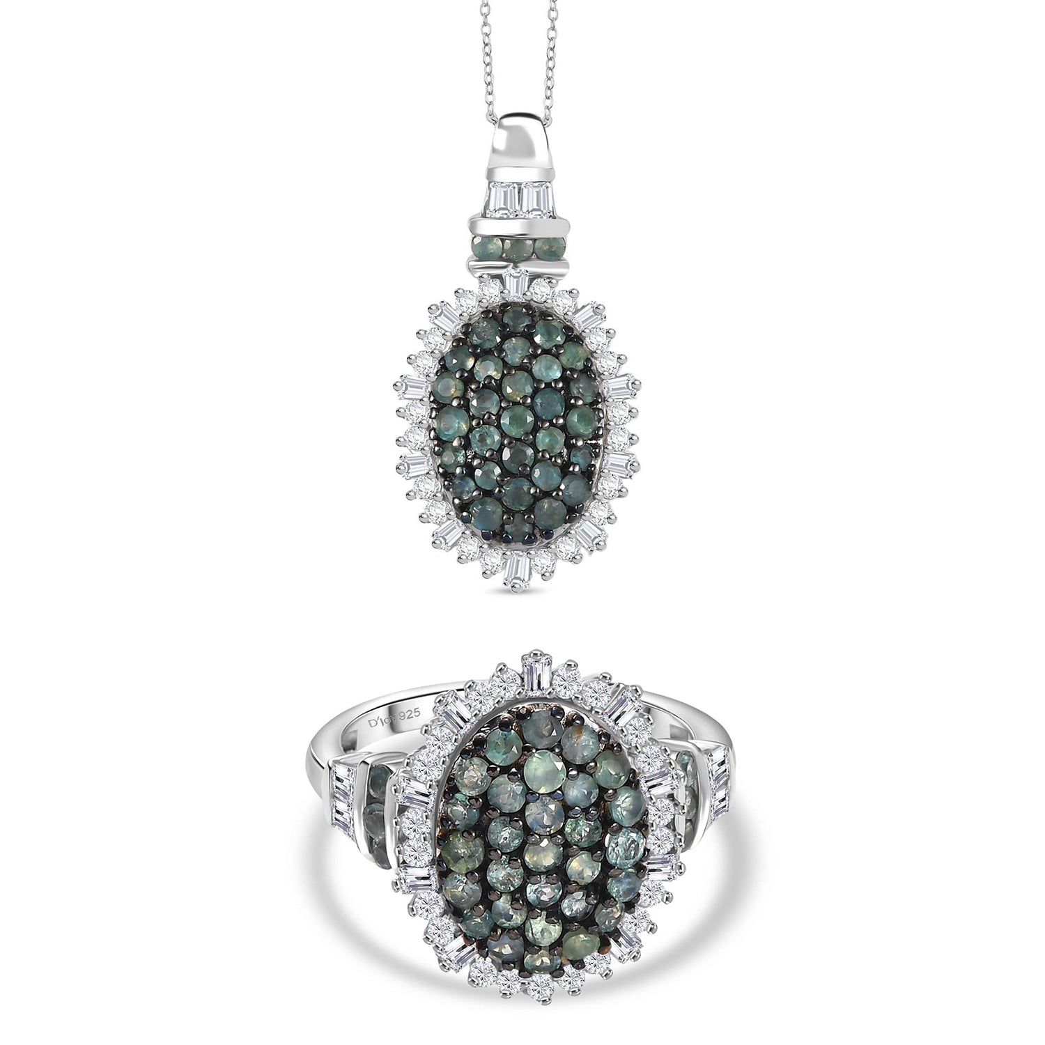 D’Joy Alexandrit und Moissanit Ring und Anhänger mit 50cm Kette