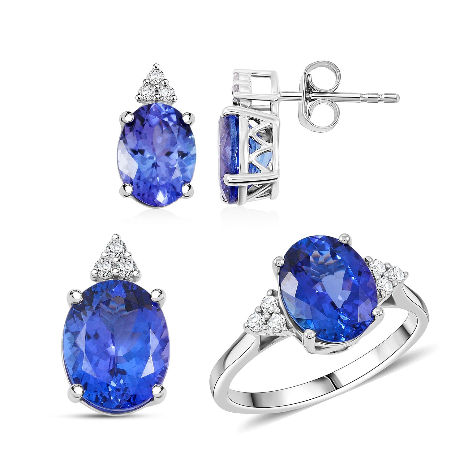 LUXORO AGI zertifiziert und geprüft AAAA Tansanit und Diamant Schmuckset in 585 Weißgold