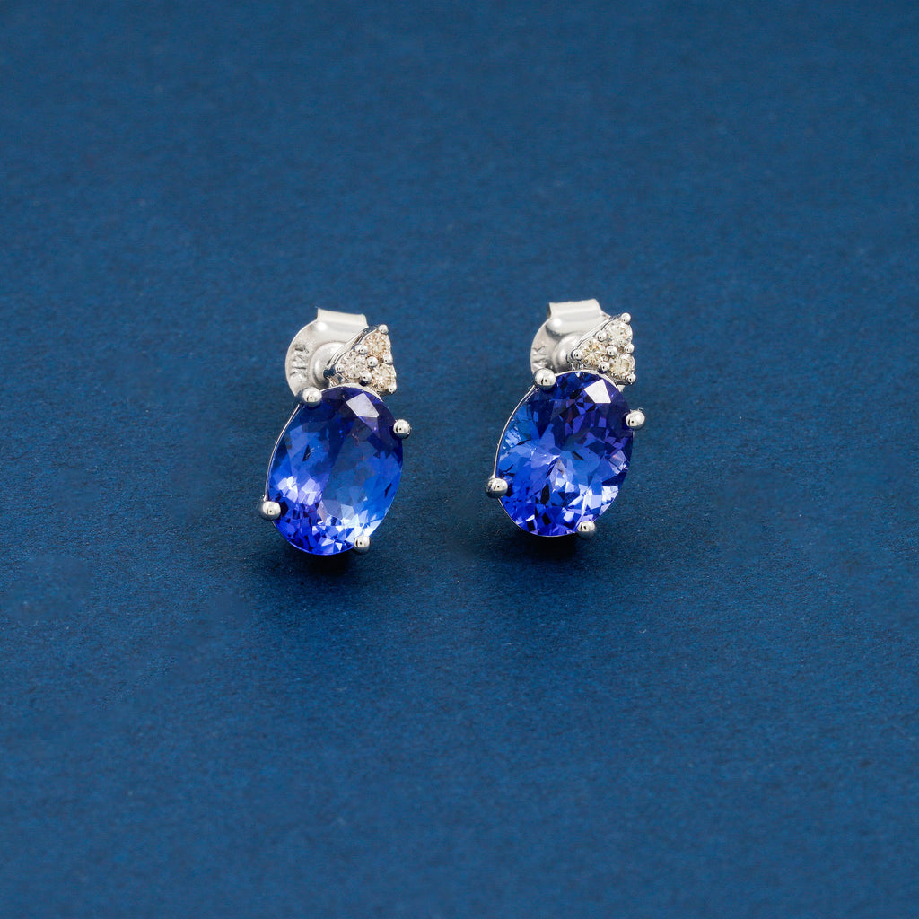 LUXORO AGI zertifiziert und geprüft AAAA Tansanit und Diamant Schmuckset in 585 Weißgold