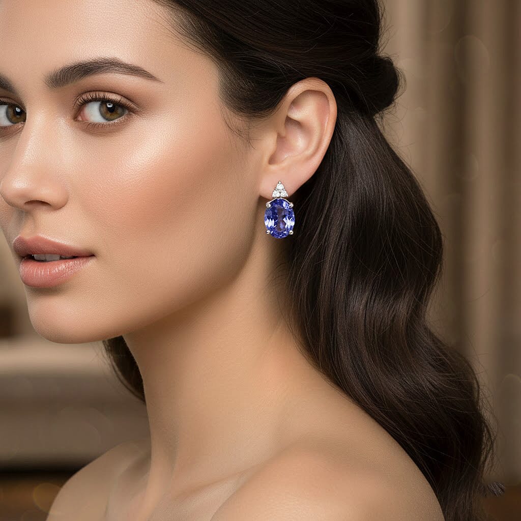 LUXORO AGI zertifiziert und geprüft AAAA Tansanit und Diamant Schmuckset in 585 Weißgold