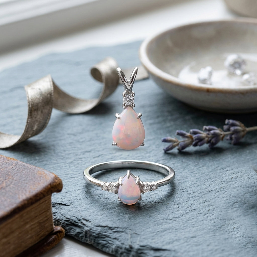 AA Natürlicher äthiopischer Welo Opal und Moissanit Ring und Anhänge