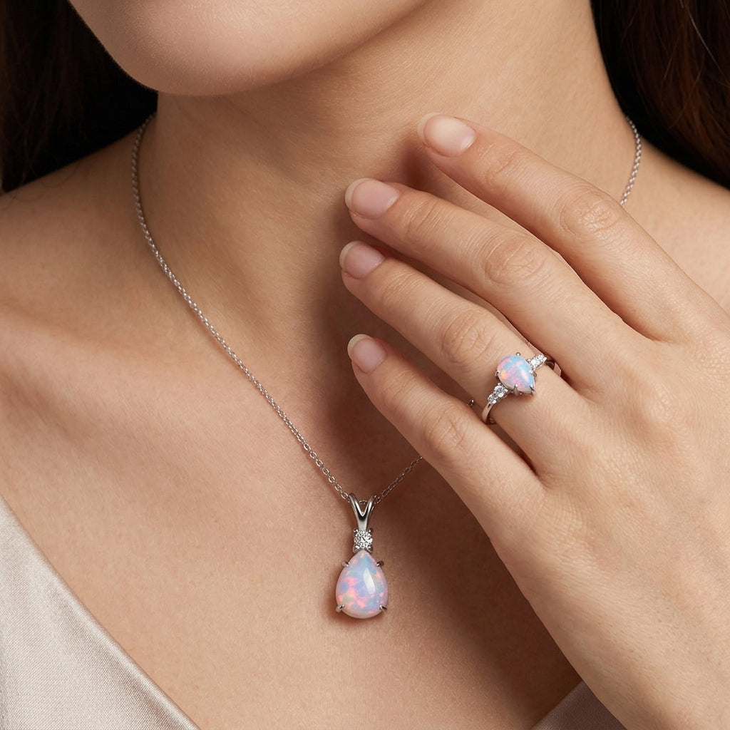 AA Natürlicher äthiopischer Welo Opal und Moissanit Ring und Anhänge