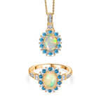 AA äthiopischer Welo Opal Neon Apatit und Moissanit Ring und Anhänger mit 50cm Kette