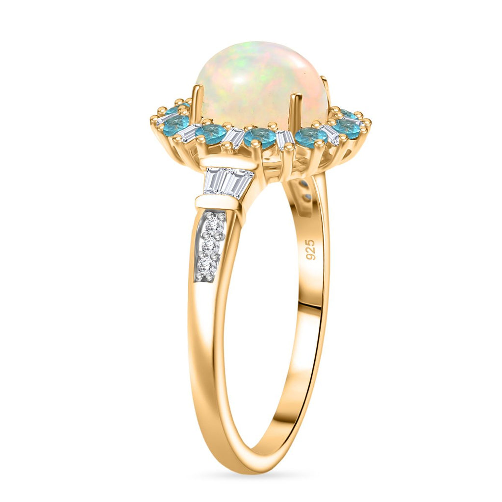 AA äthiopischer Welo Opal Neon Apatit und Moissanit Ring und Anhänger mit 50cm Kette