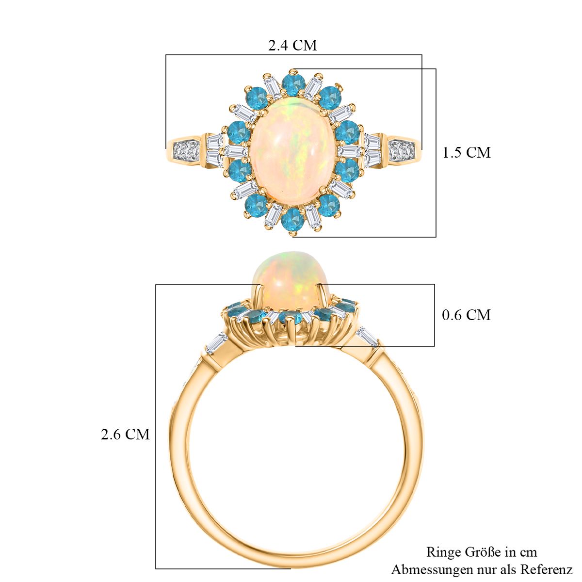 AA äthiopischer Welo Opal Neon Apatit und Moissanit Ring und Anhänger mit 50cm Kette
