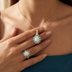 AA äthiopischer Welo Opal Neon Apatit und Moissanit Ring und Anhänger mit 50cm Kette
