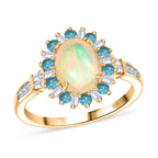 AA äthiopischer Welo Opal Neon Apatit und Moissanit Ring und Anhänger mit 50cm Kette