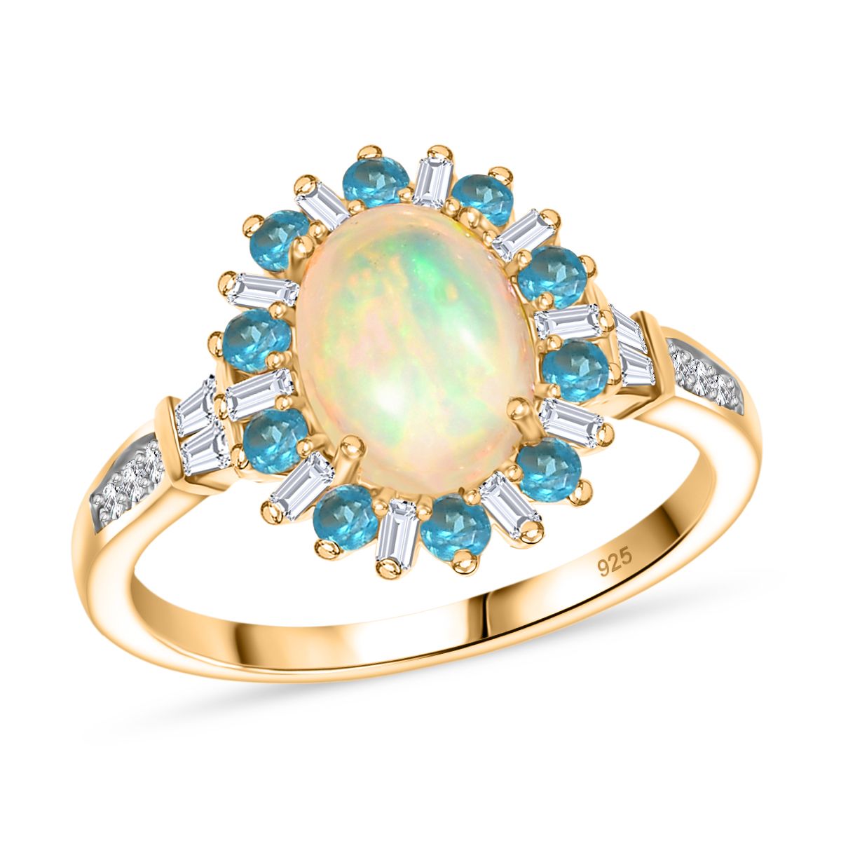 AA äthiopischer Welo Opal Neon Apatit und Moissanit Ring und Anhänger mit 50cm Kette
