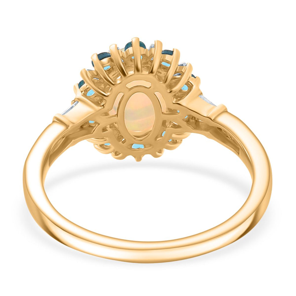 AA äthiopischer Welo Opal Neon Apatit und Moissanit Ring und Anhänger mit 50cm Kette