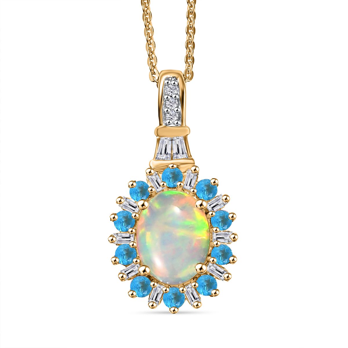 AA äthiopischer Welo Opal Neon Apatit und Moissanit Ring und Anhänger mit 50cm Kette